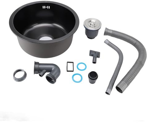 Fregadero de cocina pequeño para debajo del mueble, fregadero de cocina pequeño, fregadero de bar negro, fregadero de barra de acero inoxidable para bar de cocina, diámetro 15,7 pulgadas
