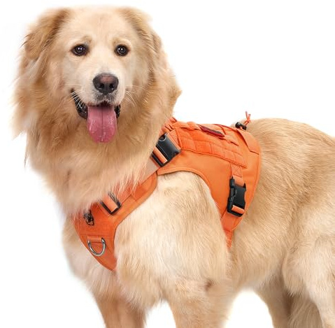 Onetigris Tactical Dog Harness Vest with Handle for Large Dogs Orange | Military Dog Harness No-Pull Service Dog Vest with Hook & Loop Panels,Adjustable Dog Vest Harness for Walking Hiking Training
