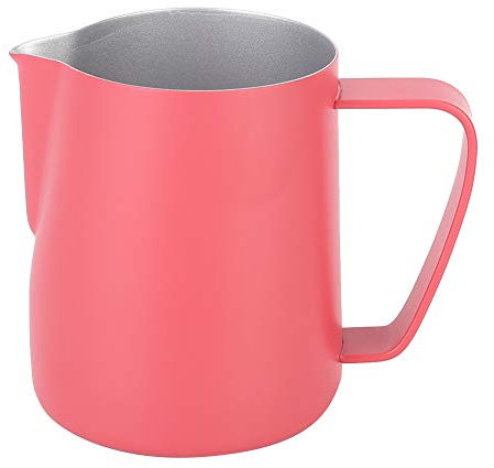 Restokki Jarra de espuma de leche de gran capacidad de acero inoxidable para hacer arte Latte, cafetería en casa (rosa roja)