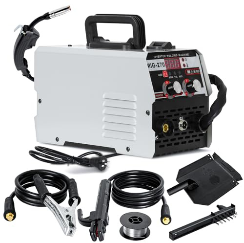 3 in 1 MIG Welder, Portable Gasless 250A 220V Digital MIG Welding Machine, Flux Core Solid Wire MIG ARC Lift TIG Spool Gun Inverter Welders with Ultra LED Display (Grey)