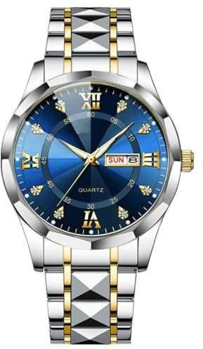 JOATVEE Herrenuhren Edelstahl Leuchtuhr Herren mit Diamantgesicht Quarz Analog Wasserdicht Lässig Elegant Armbanduhr Geschenk