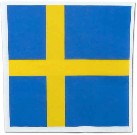 Papierservietten mit Schweden Flagge Motiv – 100 Stück, 33x33 cm, 1/4 Falz, 3-lagig für schwedischen Abend, Fanparty, Nationalfeiertag, Länderdeko oder Mottopartys (5 x 20 Servietten)