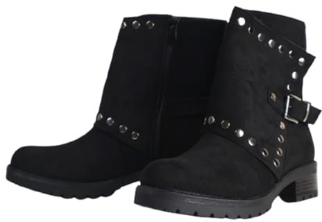 Aspand Stivaletti da donna con tacco basso eleganti neri dal design elegante stivali da pelle scamosciata sintetica con borchie,decorative e tacco basso a blocco,41