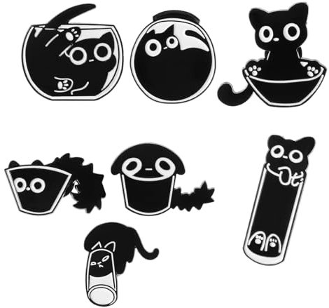Schwarze Katzen Emaille Anstecknadeln,7 Stück Pins Anstecker Schwarze Katze Cute Pin Anstecker Niedliche Emaille Brosche mit Katzenmotiv Cartoon Tier Anstecknadel für Männer Frauen