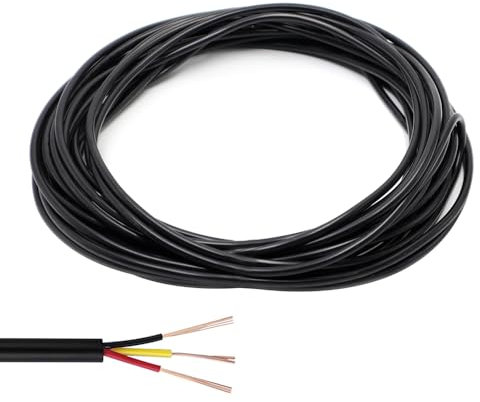GOIYZTTR 10 Metri 24AWG Cavo Elettrico 3 Conduttori Cavo di Prolunga Nero Rame Stagnato Filo di Bassa Tensione 300V Diametro 4mm per l'illuminazione Elettrica