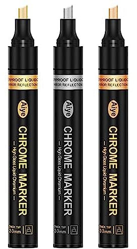 Swiixxer Flüssige -Chrom-Marker, Hochglanz-Chrom-Marker, Metallstift, Reflektierender Lackstift, 3 Farben, Permanente Metallic-Marker, 2–3 mm Größerer Anwendungsbereich, Hochglanz, Wass