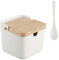 Ziyonix Sugar Bowl, Ceramic Salt Container Condiment Pots Spice Jar Condiment Containers with Bamboo Lid and Ceramic Spoon for Home and Kitchen (A)