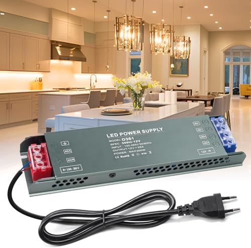 BRIMETI LED Trafo 12V Netzteil 300W 25A Treibe Schaltnetzteil Transformator AC 230V auf DC 12V Mit Stecker Schaltnetzteil, Kompakter Extrem Dünner Konstantspannung Niedervolttrafo Für LED Streifen