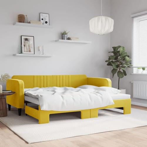 Brokky Tagesbett Ausziehbar Ausziehbett Bett Zum Ausziehen Sofa Bett Daybed Sofa Bett Mit Ausziehbett Gelb 90x200 cm Samt / 3197068