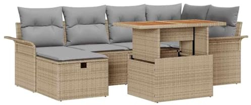 vidaXL Garten-Sofa-Set 7 STK. Beige Poly-Rattan, Garten und Terrasse, modernes Möbel, robuster modulare Sofagarnitur, UV-beständiges Rattan-Lounge, Flexible Sitzgelegenheit