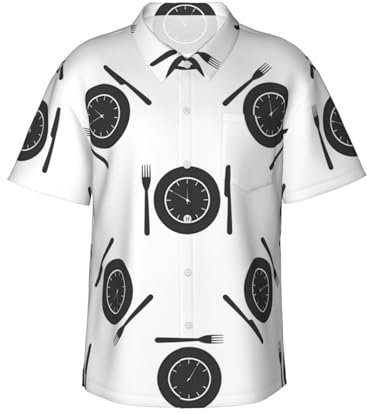 ZORIN Horloge hawaïenne à boutons pour homme, fourchette, couteau, assiette, été, vacances, plage, fête, Noir , L
