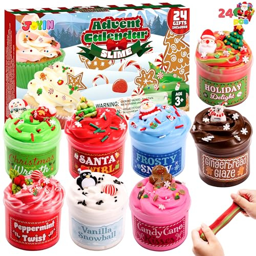 JOYIN Adventskalender 2025 Schleim 24-tägiges Weihnachtskalender-Set mit weihnachtlichem Dessert-Thema, Partyzubehör, tolles Geschenk für Jungen und Mädchen