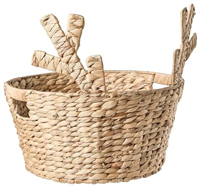 Beliani Cesto natalizio decorativo intrecciato con giacinto d'acqua e accessori con orecchie di cervo naturale