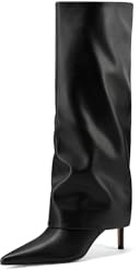 QUEEN HELENA Stivali Alti a Gambale Largo con Tacco a Spillo Donna K4076 (Nero Pu, Taglia unica, Sistema Taglie Calzature EU, Adulto, Donna, Numero, Media, 36)