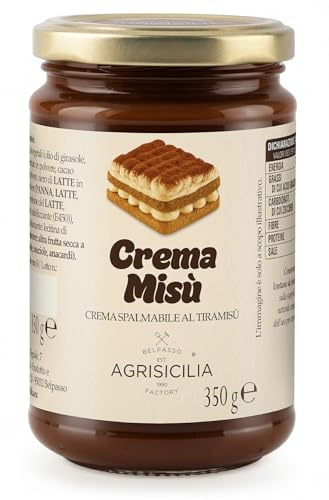 Agrisicilia Cremamisù crema spalmabile al Tiramisù, vasetto da 350g, dolce al caffè e cacao, ideale per colazioni e dessert