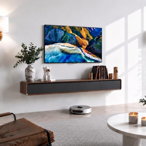 FGNIXLN Massivholz TV Lowboard,160-240CM TV Schrank,Lowboard Hängend, Fernsehschrank Für Das Wohnzimmer, Geeignet Für Das Wohnzimmer Und Schlafzimmer (Nussbaum/Schwarz, 240CM)