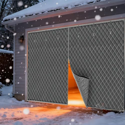 Magnetischer Garagentor Vorhang für Den Winter Winter Türvorhang Mit Schalldichter Füllung Schützt Garage Vor Kälte Wind Staub Isolationsvorhang(Grau,4.3x2.7M/14x9FT)