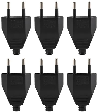 6 PCS Eurostecker Flach 250V 2,5A, Schwarzer Euro Stecker 2-polig, Schuko Flachstecker, Kompakter Flachstecker, Ersatz und Einbaustecker, langlebiger Stromstecker, für Haushaltsgeräte
