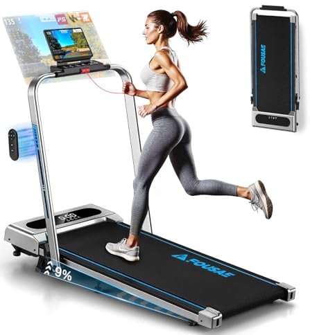 Laufband für Zuhause, FOUSAE 5 in 1 Walking Pad, 12km/h Klappbar Laufband mit 9% Steigung, 2.75HP Walking Machine mit LED-Anzeige, Fernbedienung und App, 12 HIIT, Bis 160 kg, Keine Installation