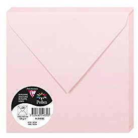 Clairefontaine 5483C - Paquet de 20 Enveloppes Gommées - Format Carré 16,5x16,5cm - 120g/m² - Coloris Rose - Invitation Evènements et Correspondance - Gamme Pollen - Papier Premium Lisse