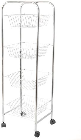 KitchenCraft Chrome-Plated Kitchen Trolley on Wheels with 4 Removable Storage Baskets, Silver