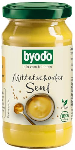 Byodo Bio Mittelscharfer Senf - 100% Bio Zutaten, Vegan & Vegetarisch, Ohne Zuckerzusatz, Ideal für Dressings & Marinaden, Cremige Konsistenz, Schonende Herstellung, 200 ml Glas