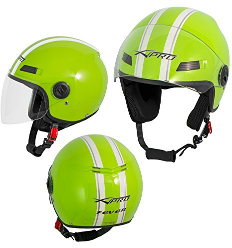 A-Pro Motorradhelm Motorrad Roller Offenes Jet Helm Viser ECE 22-06 Grün M