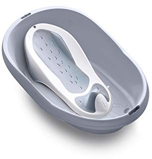 Lot baignoire et transat de bain bébé gris fabriqué en France