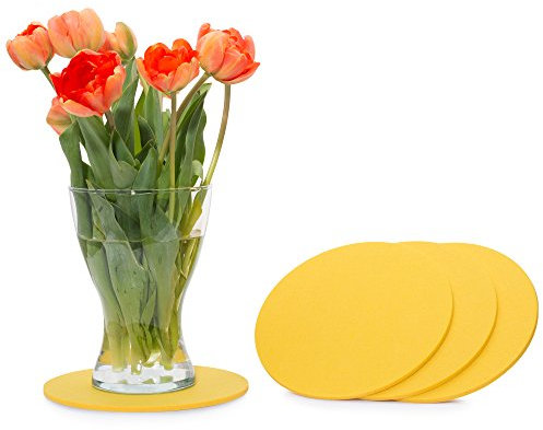 FILU Filzuntersetzer rund 25cm 4er Pack (Farbe wählbar) gelb - Untersetzer aus Filz für Tisch und Bar als Glasuntersetzer/Getränkeuntersetzer für Glas und Gläser