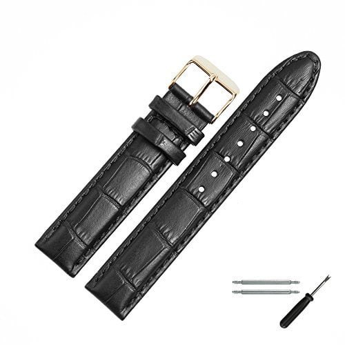 MARBURGER Uhrenarmband 20mm Leder Schwarz Gold Alligator Prägung Mit Naht - Montage Set 1392010000220