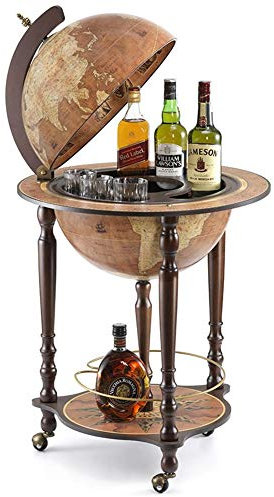 Zoffoli Globus Bar Da Vinci Rust | 40 cm Weltkugel | Hausbar mit Lenkrollen | Barschrank mit Getränkefach | aus Nussbaumholz | ideal für Whiskey und Getränke