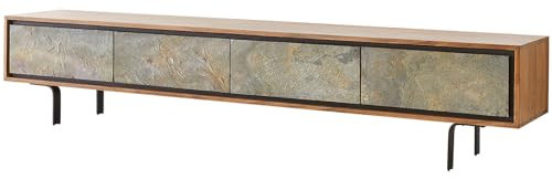 DELIFE TV-Bank Juwelo 200x35x40 cm Akazie Natur Stein 4 Türen