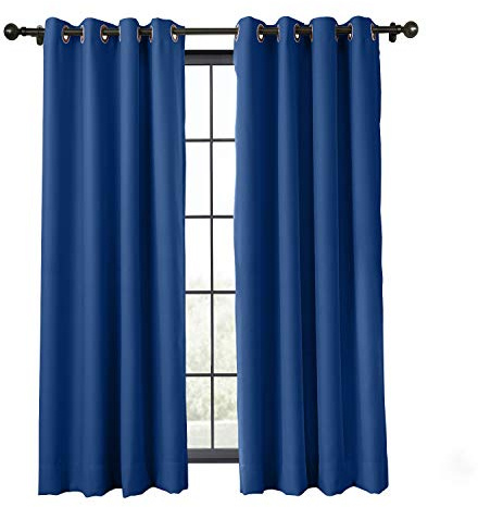 Flame Retardant Curtain Thermal Insulated Blackout Window Antique Bronze Grommet Eyelet Blue 100W x 96L Inch (1 Panel) ChadMade Exclusive