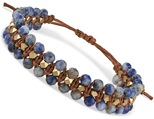 BENAVA Damen Yoga Armband Sodalith Edelstein Perlen mit Edelstahl Elementen Blau | Edelstein Armband Meditation | 16-24 cm