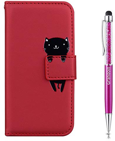 Grandoin für Galaxy A20s Hülle, [Cartoon Tiere] Handyhülle im Brieftasche-Stil, Handytasche PU Leder Flip Cover Bunte Muster Book Case Schutzhülle für Samsung Galaxy A20s (Rot)