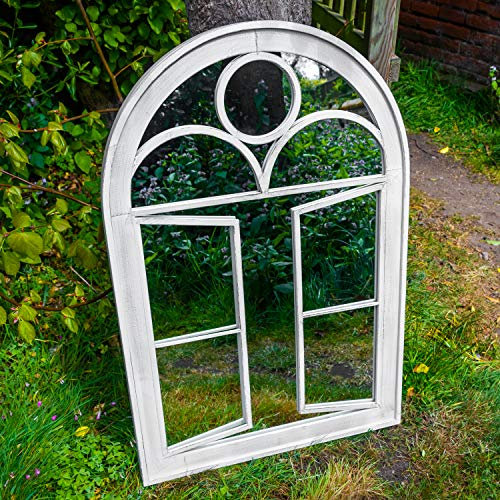 Woodside Acton Large Decorative Outdoor Garden Arch Mirror, White Rustic Metal, W: 66.5cm x H: 97.5cm