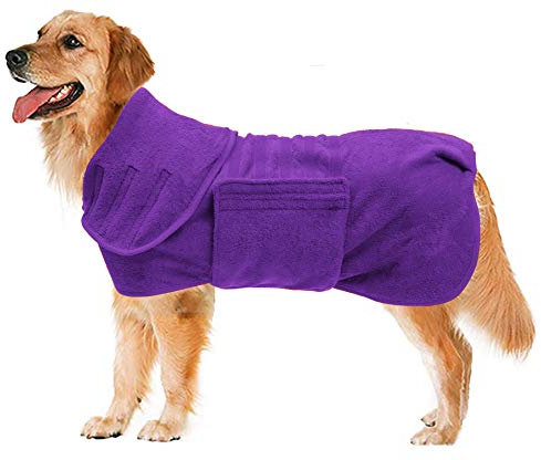 MOREZI Hundebademantel-Jackenweste,schnelltrocknendes Baumwoll-Stretchhandtuch,geeignet für Haustiere nach dem Baden und Spazierengehen-Lila-XXXL