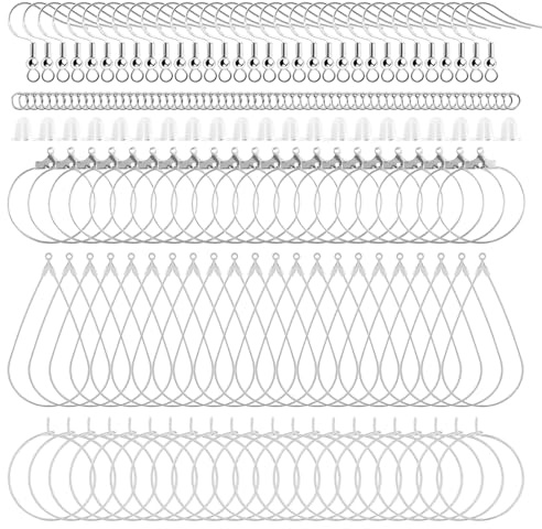 400 ganchos chapados en plata de ley, kit de fabricación de aretes hipoalergénicos con accesorios de componentes de búsqueda de aretes, cierres de aretes, anillos de salto para hacer joyas