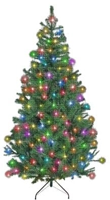 SHATCHI 6ft/1.8m Pre-Lit Artificial Christmas Tree Alaskan Pine Green 550 Tips-160 Multicolour LEDs Metal Stand Xmas Home Decorations, 180cm
