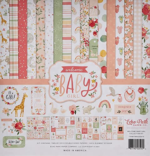 Echo Park Paper Company 646416 Echo Park 30,5 x 30,5 cm, Welcome Baby Girl Collection Kit, 12-x-12-Inch