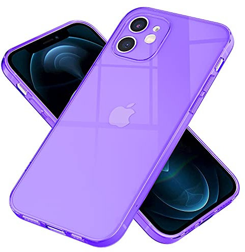 NALIA Chiaro Cover Neon compatibile con iPhone 12 Custodia, Trasparente Colorato Silicone Copertura Traslucido Bumper Resistente, Protettiva Antiurto Skin Sottile Case Morbido Gomma, Colore:Viola