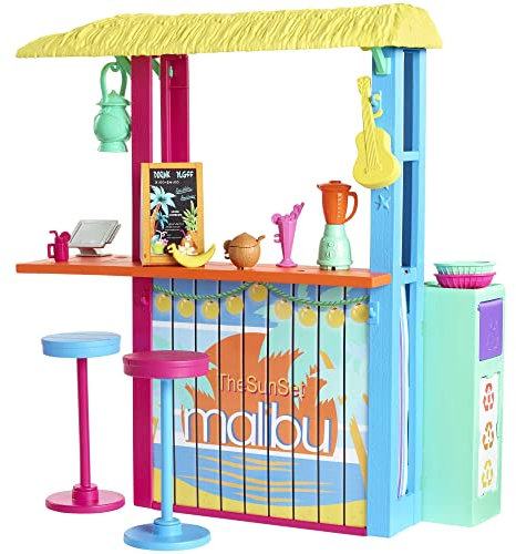Barbie GYG23 - Loves The Ocean Strandhüttenspaß Spielset mit mehr als 18 Zubehörteilen aus recyceltem Kunststoff, Spielzeug Geschenk für Kinder von 3 bis 7 Jahren