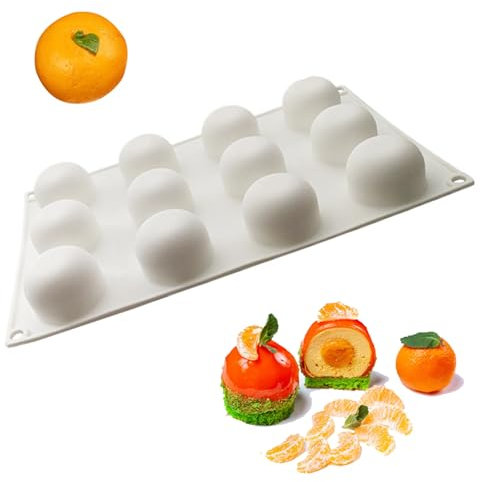 OCPO KITCHEN Silikon Backform 3D Orange, Mousse Kuchenform, Silikonformen Backen Kuchen für Gebäck, Cupcake, Eiscreme, Pudding, Kuchen Dekoration Form (12 Mulden)