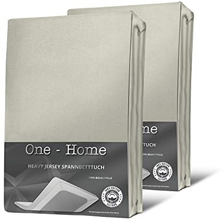 one-home 2er Set Jersey Spannbettlaken Spannbetttuch weich Heavy Baumwolle Rundumgummizug, Farbe:Natur, Größe:180x200 cm- 200x200 cm Topper