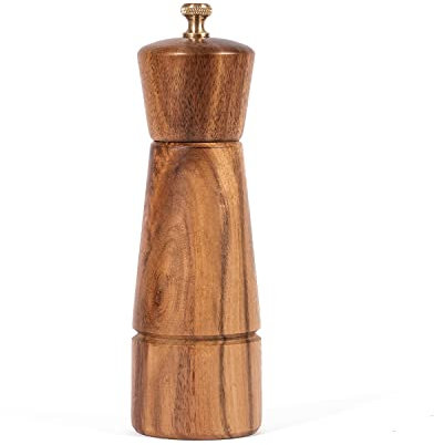 DeroTeno Macina Pepe, Macinapepe Regolabile in Acciaio Inossidabile, Legno di Acacia, Altezza 16,5 cm, Diametro Inferiore: 5 cm, Diametro Superiore: 4,5 cm (il Vassoio NON é incluso)