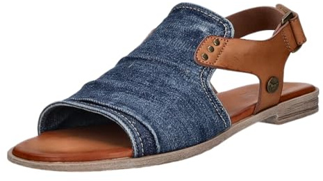 MUSTANG Damen Sandale Hochfront Nieten Faltendetail Klettverschluss 1388-808, Größe:40 EU, Farbe:Blau
