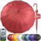 Royal Walk Parapluie Automatique pour Homme et Femme Résistant aux Vent, Solide, Anti Tempete, XXL Grand Taille, Parapluie Canne, De Golf, Pour 2 Personnes, Poignée en Bois, 16 Baleines, 120 cm Rouge