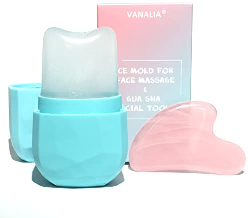 VANALIA Eisroller für Gesicht und Augen, Gua Sha Gesichtsmassage, Schönheitsset mit Silikon-Eisform (blau)