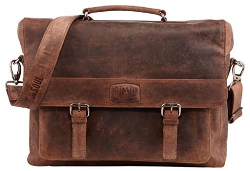 fixbag FB2047139 - Fahrrad-Businesstasche mit Klickfix Kompakt Taschenschiene fürs Fahrrad, Laptoptasche für 15 Notebook, Schultertasche aus Echt Leder, ca. 28,5 x 37,5 x 13 cm, Braun