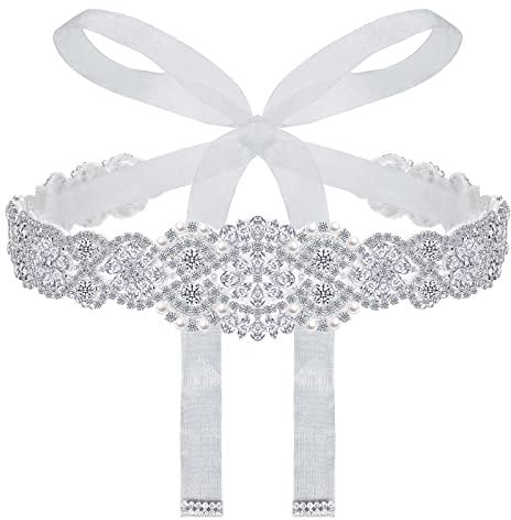Geyoga Bridal Belt Wedding Dress Rhinestone Wedding Sash for Bride Dress Gowns Crystal Belt with White Organza(Charming Style)